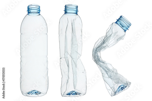 set of recycled plastic bottles isolated on white