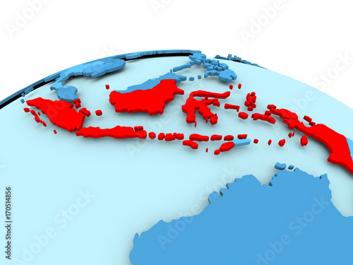 Indonesia on blue political globe