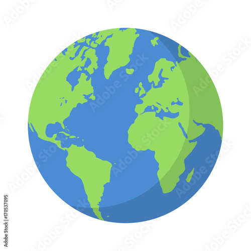 Planet earth or world globe with oceans and water flat vector color icon for apps and websites