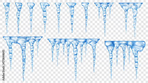 Set of translucent icicles. Transparency only in vector file