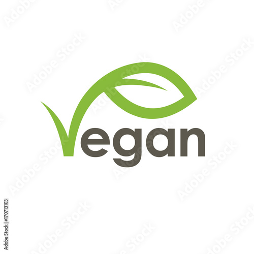 Concept green vegan diet logo with leaf icon. Vector illustration.