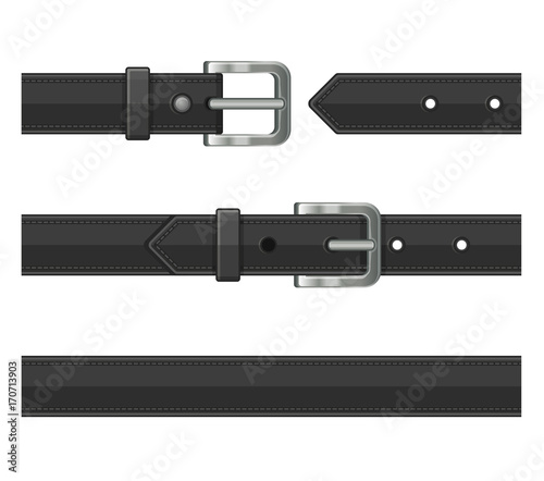 Seamless Black Leather Belts Set. Vector