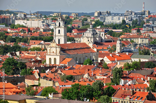 Panoramic view of the historic center and the Tower of Vilnius University on a sunny day. Lithuania.