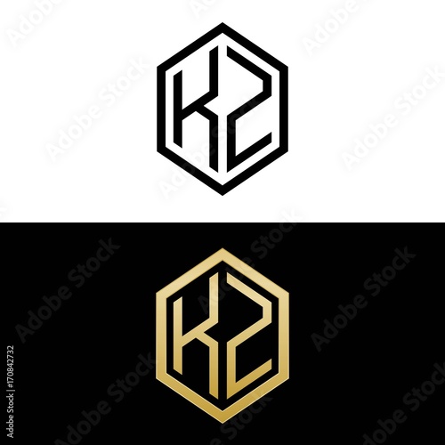 initial letters logo kz black and gold monogram hexagon shape vector