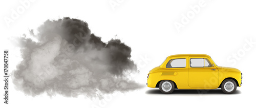 illustration of pollution by exhaust gases the car releases a lot of smoke 3d render