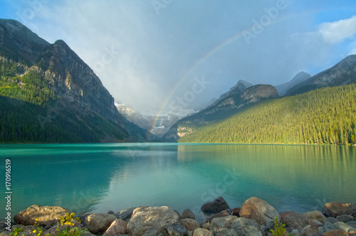 The shores of Lake Louise in Alberta Canada in Banff National Park