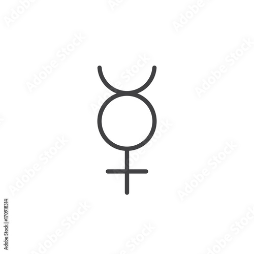 Mercury symbol line icon, outline vector sign, linear style pictogram isolated on white. Astrology symbol, logo illustration. Editable stroke.