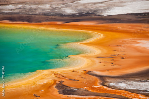 Detailed view of the Grand Prismatic Spring from above. Yellowst