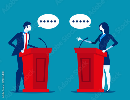 Successful. Business person a speaking at podium. Concept business vector illustration.