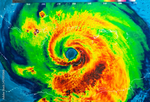 Geocolor Image in the eye of Hurricane Irma. Elements of this image furnished by NASA.