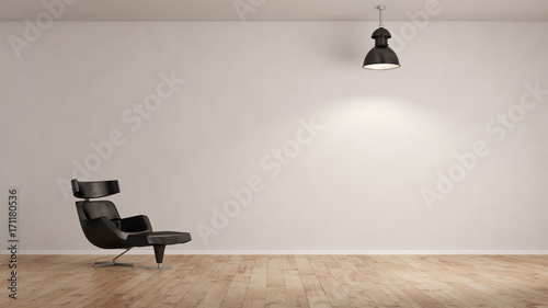 Sessel und Lampe vor Wand