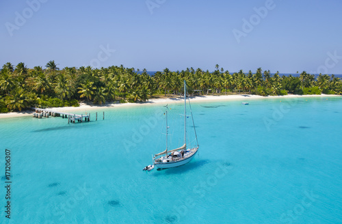 sailing Vessel in the shallow waters of Cocos Keeling Atoll, Indian Ocean