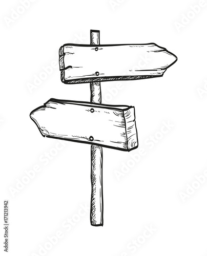 Ink sketch of wooden signpost