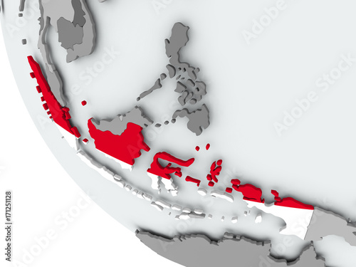Flag of Indonesia on political globe