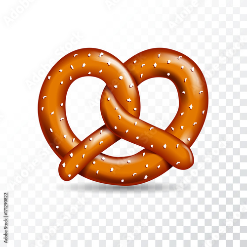 Realistic vector tasty pretzel illustration on the white transparent background.