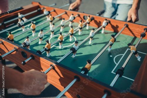 people playing table football