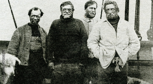 Nimrod Expedition South Pole Party (left to right): Frank Wild, Ernest Shackleton, Eric Marshall and Jameson Adams, 1909