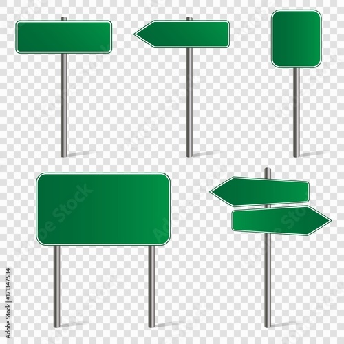 Set of blank road signs isolated on transparent background. Vector illustration.