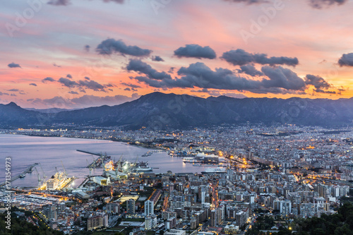 Aerial view of Palermo at sunset, Italy