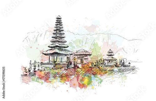 Watercolor sketch of Bali Indonesia in vector illustration.