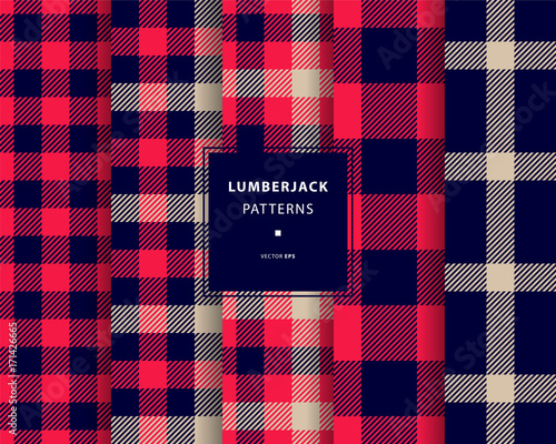 Lumberjack seamless patterns set