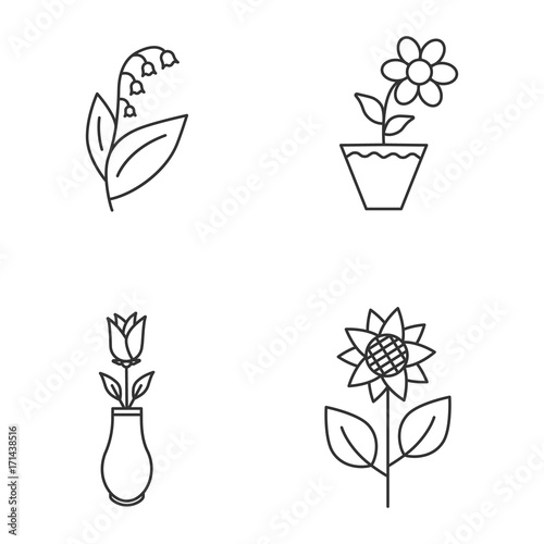 Flowers linear icons set