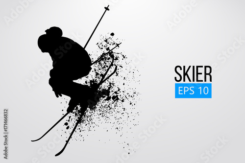 Silhouette of skier jumping isolated. Vector illustration