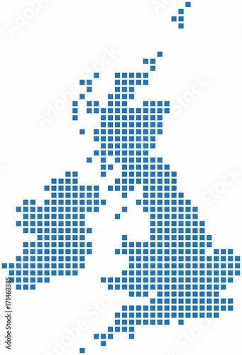 Blue square shape United Kingdom map on white background. Vector illustration.