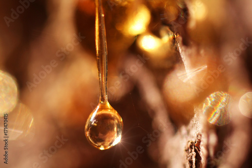 the light beam staring at the star in a drooping drop of resin