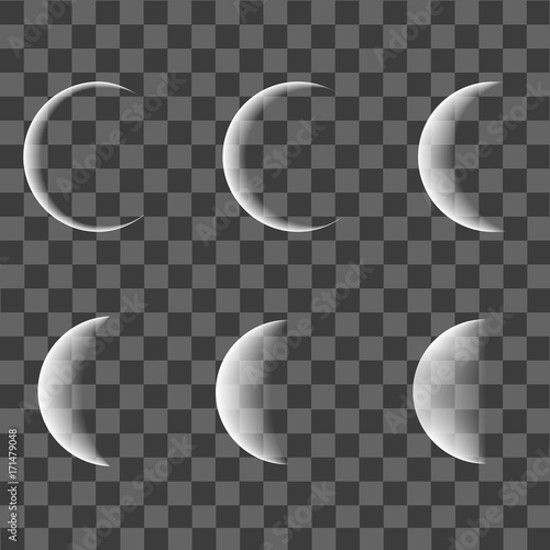 Different phases of moon on transparent background. Vector