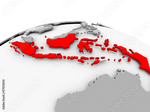 Indonesia on grey globe