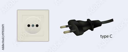 Electrical socket, electric outlet and plug VECTOR SET TypeC