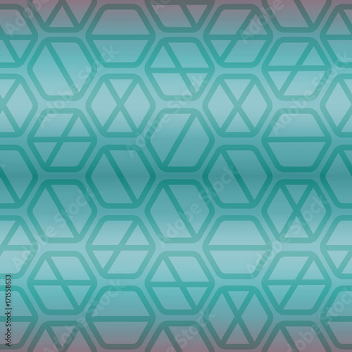 Geometric seamless repeating pattern with hexagon and lines in blue color.
