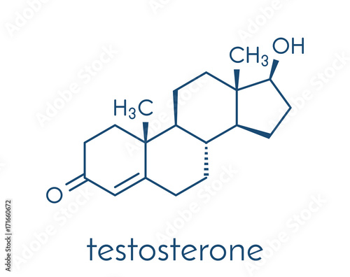Testosterone male sex hormone (androgen) molecule. Skeletal formula.
