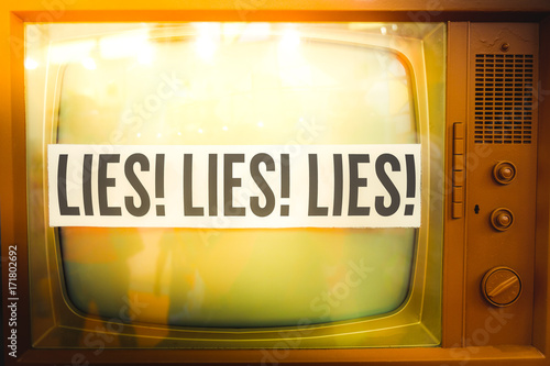 lies of mainstream media propaganda disinformation old tv label vintage