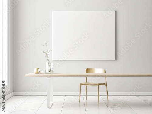 Interior minimalism concept design with mock up poster, 3d illustration