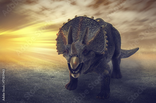 dinosaurs - Triceratops dinosaurs toy on digital imaging like a real. with dramatic scene. 