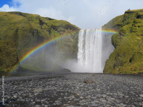 waterfall with rainbow in iceland