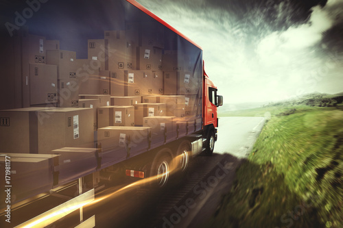 Truck on the road. 3D Rendering