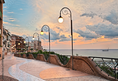 Ortona, Abruzzo, Italy: seafront at dawn, beautiful terrace on the Adriatic sea