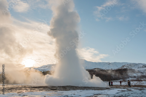 Geysir Hot Springs, The popular tours to the Icelandic geysers in the Golden Circle. Active Geothermal area in Iceland.