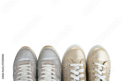 Golden and silver sneakers