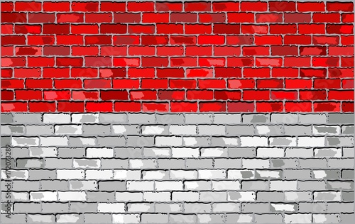 Flag of Indonesia on a brick wall - Illustration, Indonesia flag on brick textured background, Abstract grunge vector