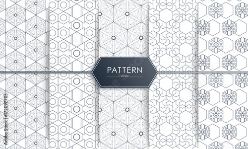 Vector Seamless geometric gray and blue Pattern set wit Rounded Lines, polygon, Abstract Background