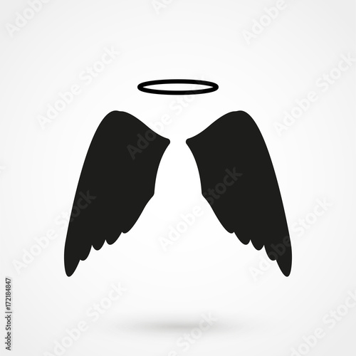 Vector icon of angel wings with halo