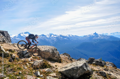 Mountain biking in Whistler, British Columbia Canada - Top of the world trail in the Whistler mountain bike park - September 2017