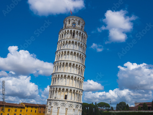 Amazing Leaning Tower of Pisa against blue sky