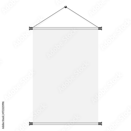 Blank white paper poster hanging on wall. Page of banner for your design. Vector illustration