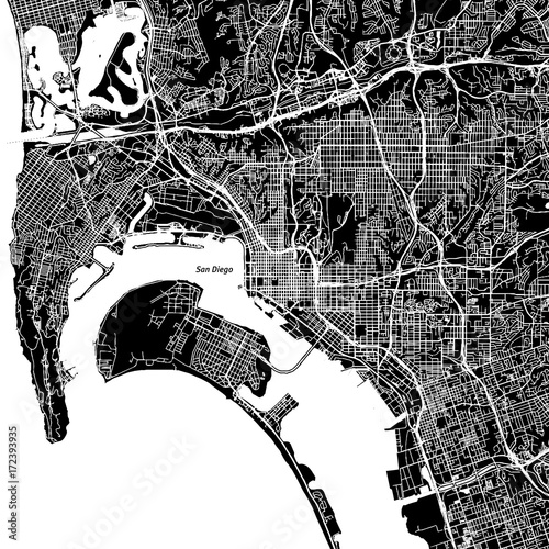 San Diego, California. Downtown vector map.
