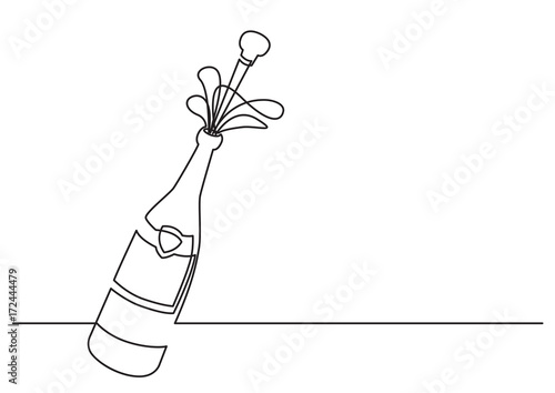 one line drawing of isolated vector object - champagne bottle with shooting cork